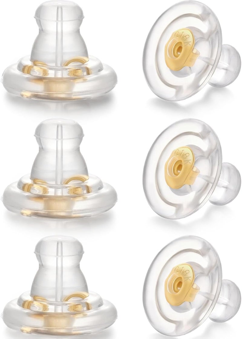 Moconar Silicone Earring Backs, 18K Gold Silicone Earring Backs Replacements for Studs/Droopy Heavy Earrings, Hypoallergenic Soft Clear Backings for Women Men (Gold 6pcs) - Image 1